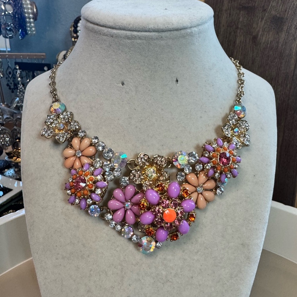 Pink & Purple Floral Statement Bib Necklace